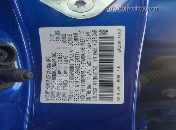 2HGFC2F66MH537743 2021 HONDA CIVIC Blue Vista del compartimento del motor