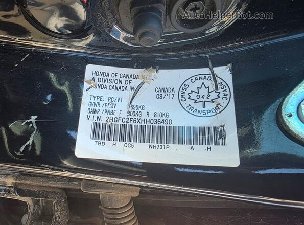 2HGFC2F6XHH036490 2017 HONDA CIVIC Black Widok wnętrza z przodu