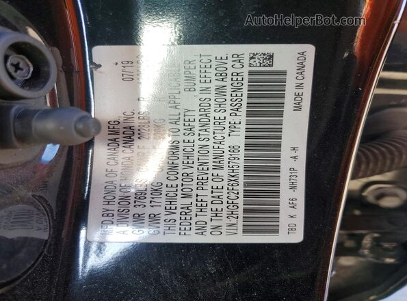 2HGFC2F6XKH579166 2019 HONDA CIVIC Black Widok komory silnika