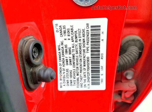 2HGFC2F70GH525830 2016 HONDA CIVIC Red Engine compartment view