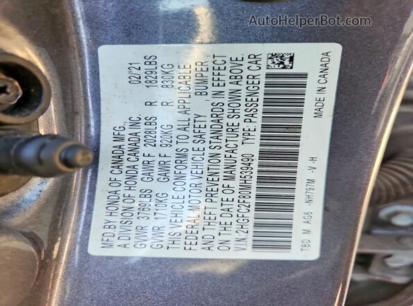 2HGFC2F80MH539490 2021 HONDA CIVIC Угольный Вид подкапотного пространства