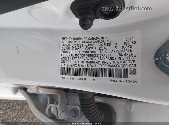 2HGFC2F84MH533613 2021 HONDA CIVIC White Շարժիչի բաժամունքի տեսք