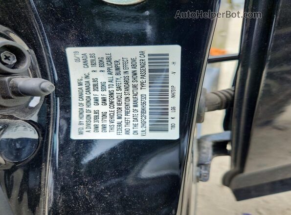 2HGFC2F89KH567320 2019 HONDA CIVIC Black VIN კოდის სტიკერის ხედი