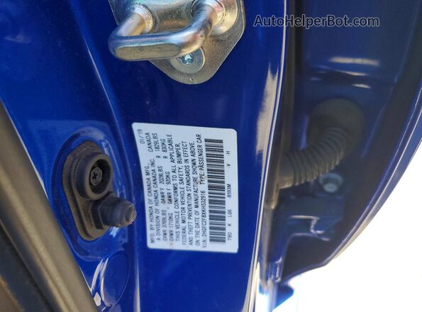 2HGFC2F8XKH532916 2019 HONDA CIVIC Blue Vista del compartimento del motor