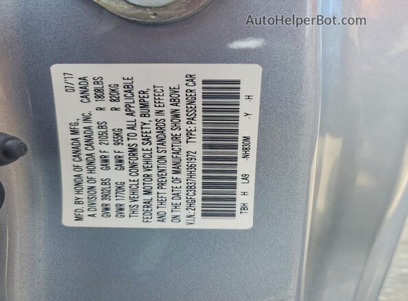 2HGFC3B37HH361972 2017 HONDA CIVIC Silver VIN կոդի պիտակի տեսք
