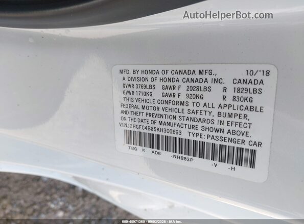2HGFC4B85KH300693 2019 HONDA CIVIC White Вид підкапотного простору