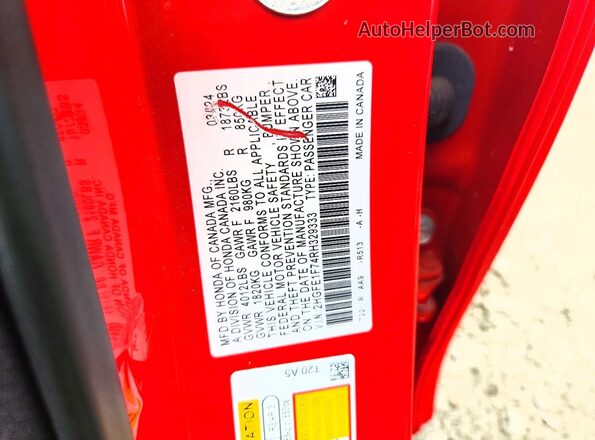 2HGFE1F74RH329333 2024 HONDA CIVIC Red Widok komory silnika