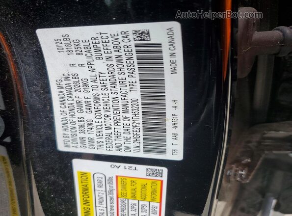 2HGFE2F21TH532200 2026 HONDA CIVIC Black VIN sticker view
