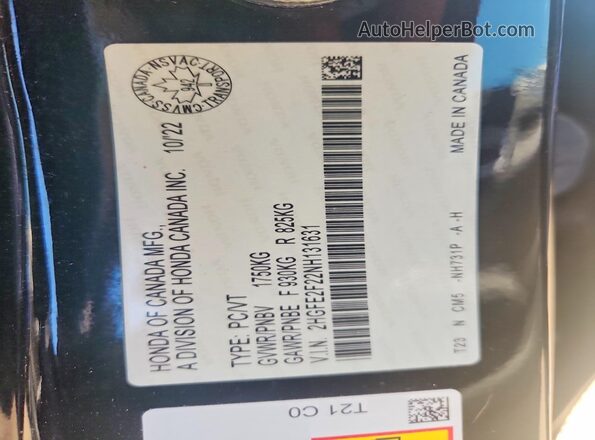 2HGFE2F22NH131631 2022 HONDA CIVIC Black VIN կոդի պիտակի տեսք