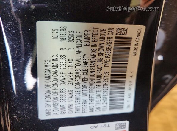 2HGFE2F25TH537139 2026 HONDA CIVIC Black ძრავის განყოფილების ხედი
