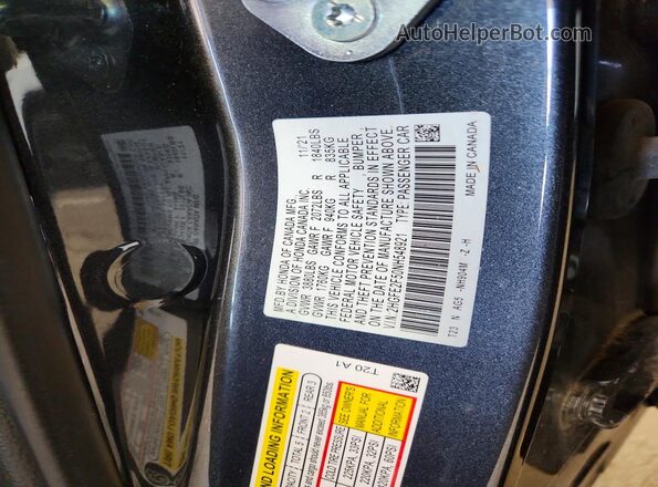 2HGFE2F50NH548921 2022 HONDA CIVIC Серый Вид наклейки с VIN-кодом