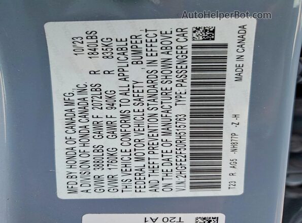 2HGFE2F50RH515763 2024 HONDA CIVIC Gray Vista del compartimento del motor