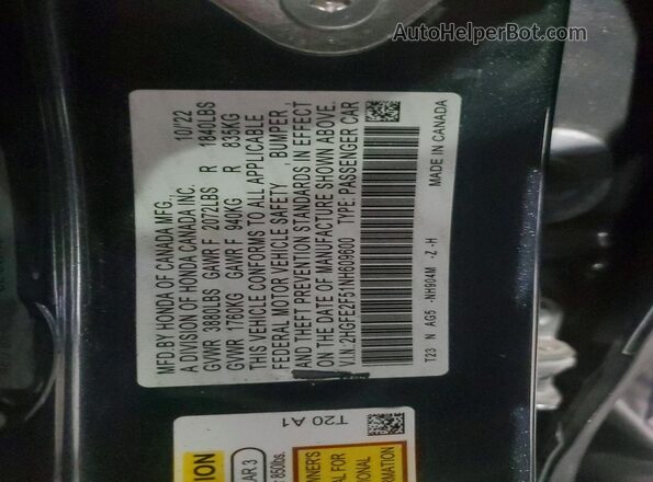 2HGFE2F51NH609600 2022 HONDA CIVIC Charcoal Vista del compartimento del motor