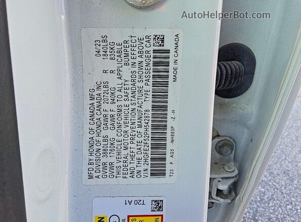 2HGFE2F52PH542878 2023 HONDA CIVIC White Front view