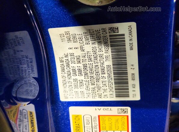 2HGFE2F52RH526098 2024 HONDA CIVIC Синий Вид подкапотного пространства