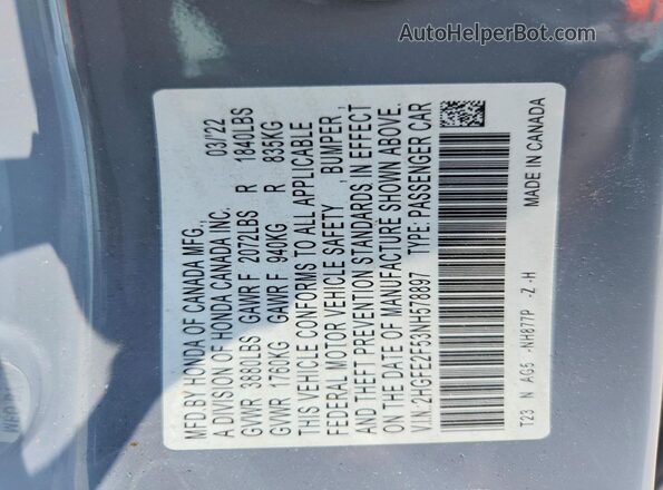 2HGFE2F53NH578897 2022 HONDA CIVIC Gray Engine compartment view