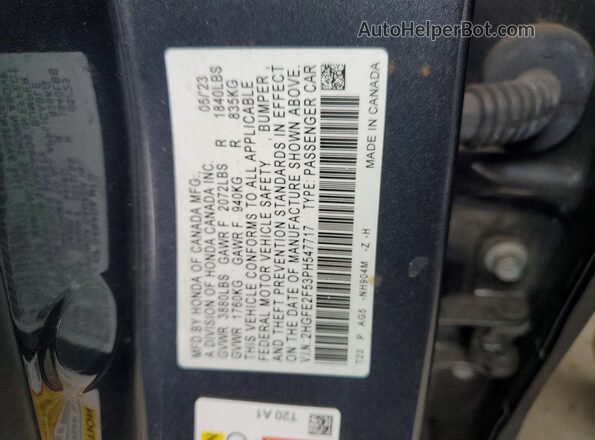 2HGFE2F53PH547717 2023 HONDA CIVIC Gray Widok komory silnika