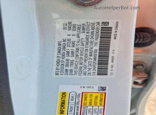 2HGFE2F54NH587804 2022 HONDA CIVIC White Widok naklejki z numerem VIN