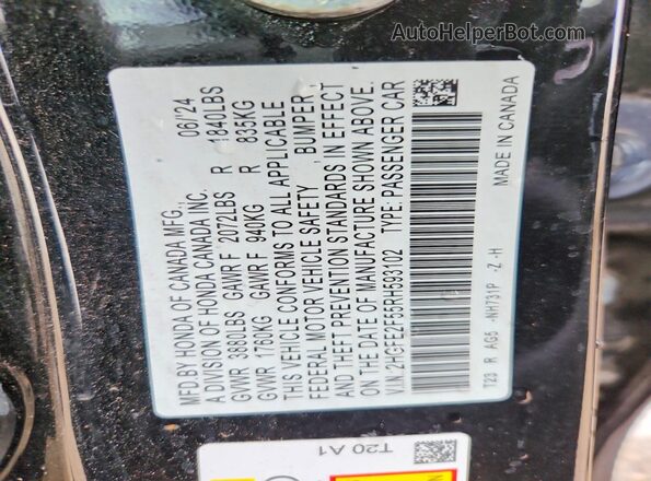 2HGFE2F55RH593102 2024 HONDA CIVIC Black VIN կոդի պիտակի տեսք