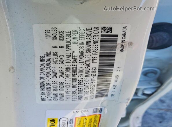 2HGFE2F56TH531893 2026 HONDA CIVIC White Widok komory silnika
