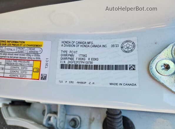 2HGFE2F57PH109766 2023 HONDA CIVIC White Вид підкапотного простору