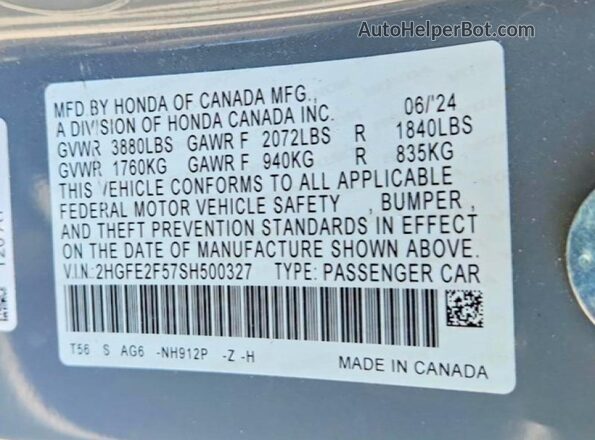 2HGFE2F57SH500327 2025 HONDA CIVIC Gray Սալոնի հետևի տեսք