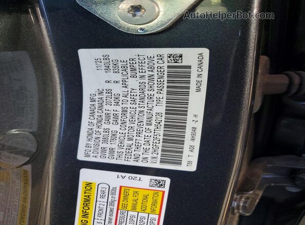 2HGFE2F57TH542126 2026 HONDA CIVIC Charcoal Vista del compartimento del motor
