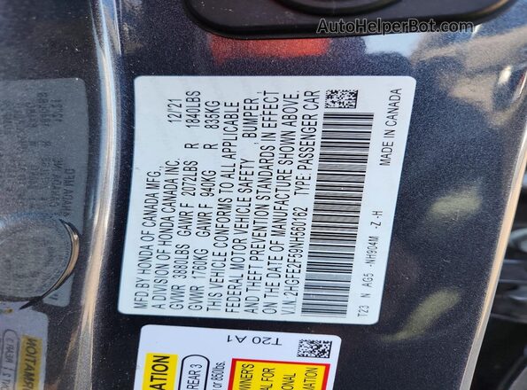 2HGFE2F59NH560162 2022 HONDA CIVIC Charcoal Вид підкапотного простору