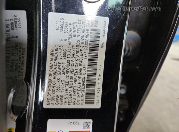 2HGFE2F5XNH606811 2022 HONDA CIVIC Black Widok komory silnika