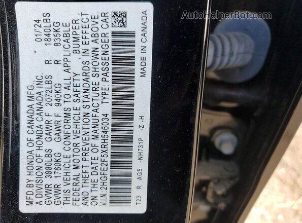 2HGFE2F5XRH546034 2024 HONDA CIVIC Black Engine compartment view