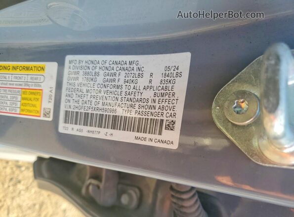 2HGFE2F5XRH590986 2024 HONDA CIVIC Gray Engine compartment view