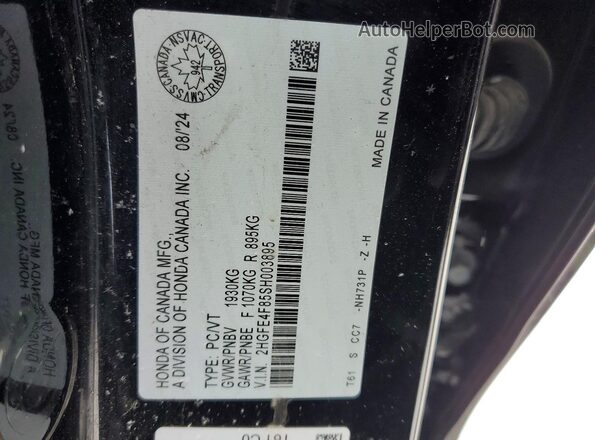 2HGFE4F85SH003895 2025 HONDA CIVIC Black VIN sticker view