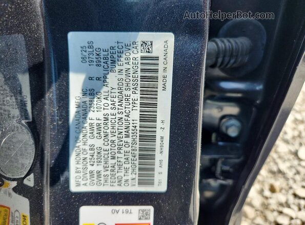 2HGFE4F87SH355411 2025 HONDA CIVIC Черный Вид наклейки с VIN-кодом