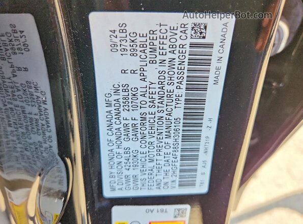 2HGFE4F88SH306105 2025 HONDA CIVIC Black Widok naklejki z numerem VIN