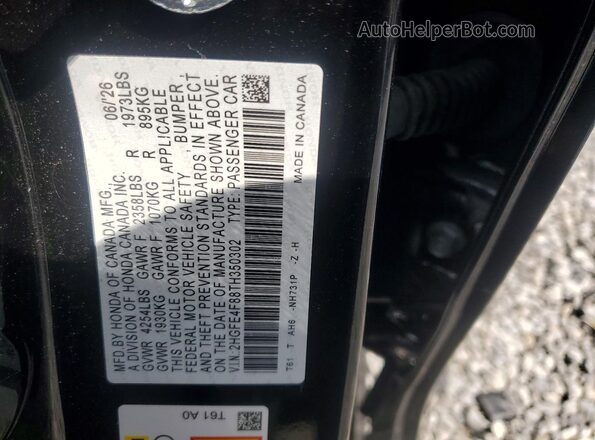 2HGFE4F88TH350302 2026 HONDA CIVIC Black Widok naklejki z numerem VIN