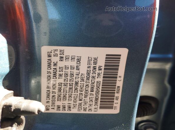 2HKRM3H59GH545320 2016 HONDA CR-V Teal Vista del compartimento del motor
