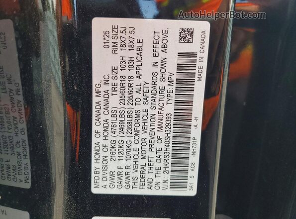 2HKRS3H40SH329393 2025 HONDA CR-V Black VIN sticker view