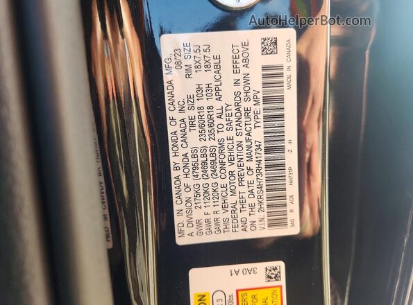 2HKRS4H73RH417347 2024 HONDA CR-V Black Vista de la etiqueta del VIN