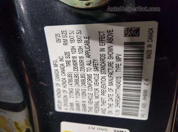 2HKRS4H77TH434515 2026 HONDA CR-V Charcoal Вид наклейки з VIN-кодом