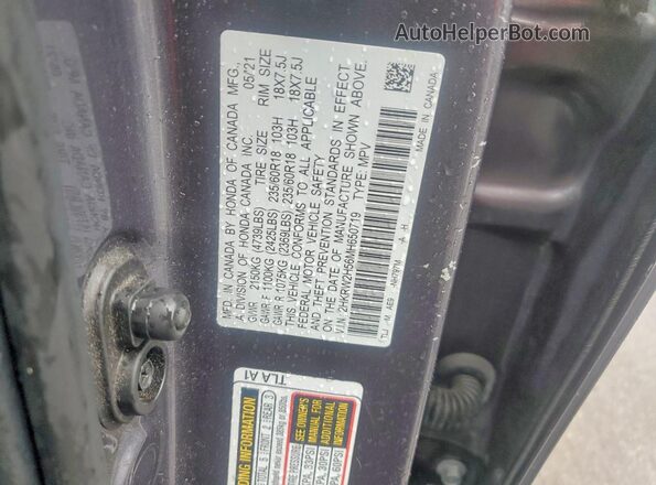 2HKRW2H56MH650719 2021 HONDA CR-V Gray VIN კოდის სტიკერის ხედი