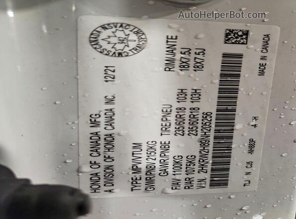 2HKRW2H89NH205256 2022 HONDA CR-V Белый Вид наклейки с VIN-кодом