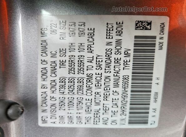 2HKRW2H90NH656083 2022 HONDA CR-V Silver Vista de la etiqueta del VIN
