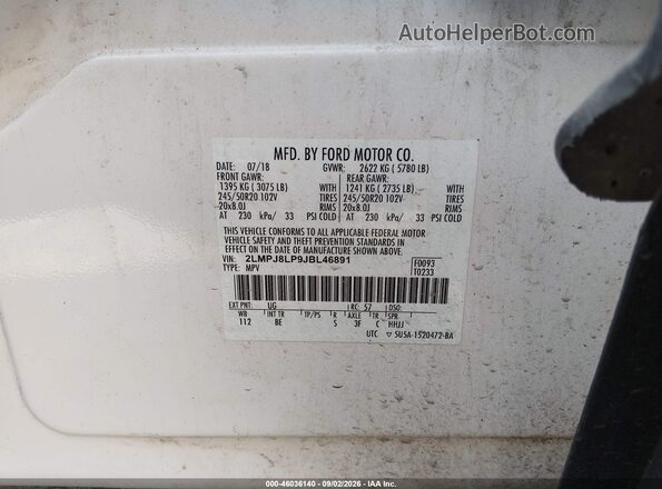 2LMPJ8LP9JBL46891 2018 LINCOLN MKX Белый Вид подкапотного пространства