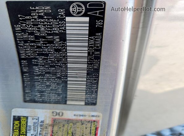 2T1BURHE0HC904532 2017 TOYOTA COROLLA Silver ძრავის განყოფილების ხედი