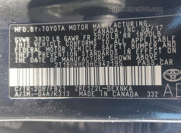 2T1BURHE0HC942195 2017 TOYOTA COROLLA Black Engine compartment view