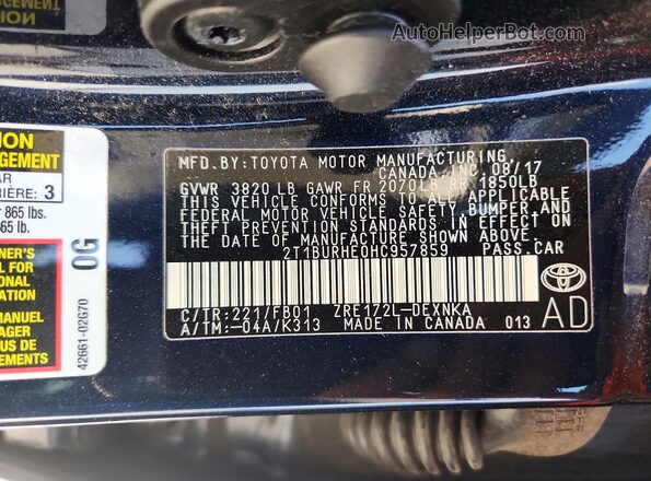 2T1BURHE0HC957859 2017 TOYOTA COROLLA Синий Вид подкапотного пространства