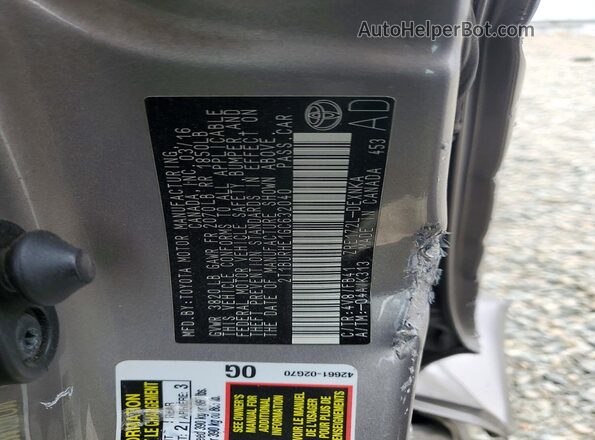 2T1BURHE1GC632040 2016 TOYOTA COROLLA Silver Вид підкапотного простору