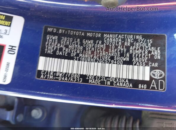 2T1BURHE2GC579400 2016 TOYOTA COROLLA Blue Widok komory silnika