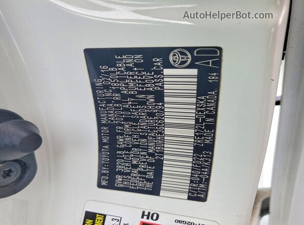 2T1BURHE3GC620794 2016 TOYOTA COROLLA White ძრავის განყოფილების ხედი
