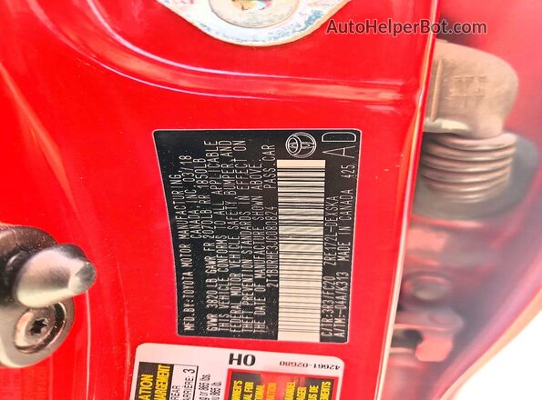 2T1BURHE3JC080824 2018 TOYOTA COROLLA Red VIN sticker view